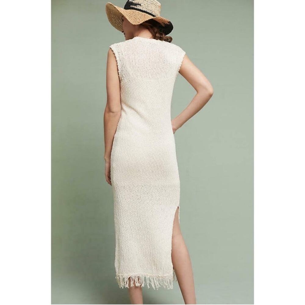 Anthropologie Callahan Knitwear Isla Fringe Knit Midi Dress Ivory Cream w/slip - Picture 2 of 6